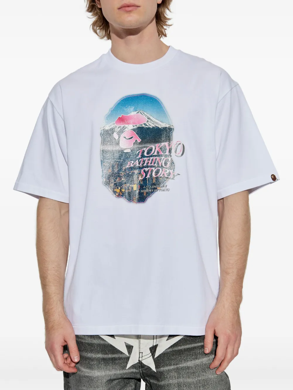 A BATHING APE T-shirt met grafische print Wit