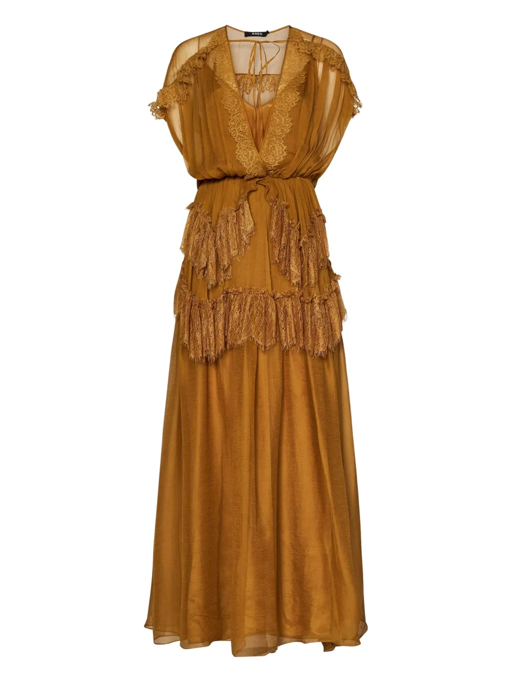 Amen Maxi-jurk met ruches Oranje