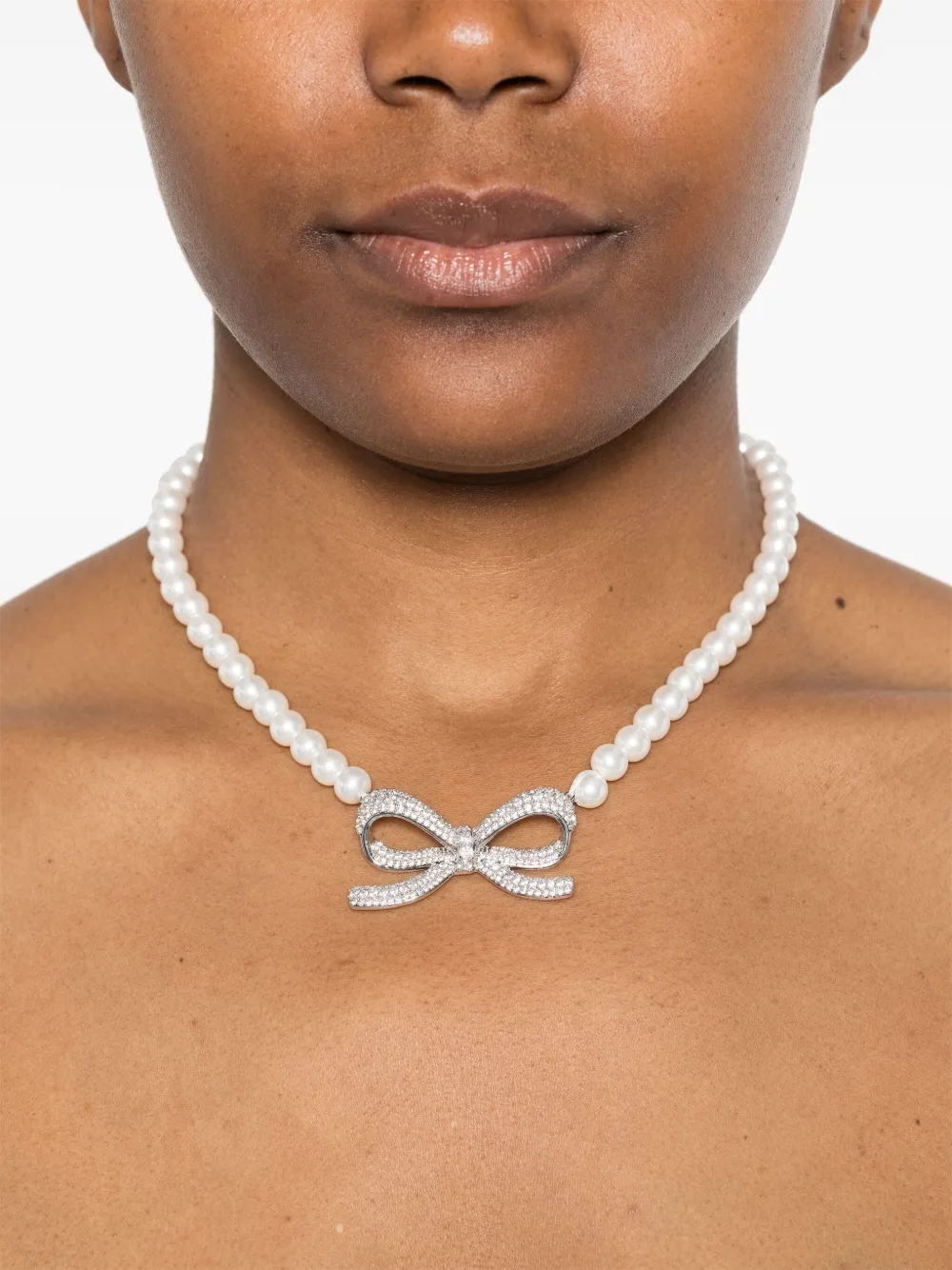 Self-Portrait Pearl Bow halsketting - Zilver