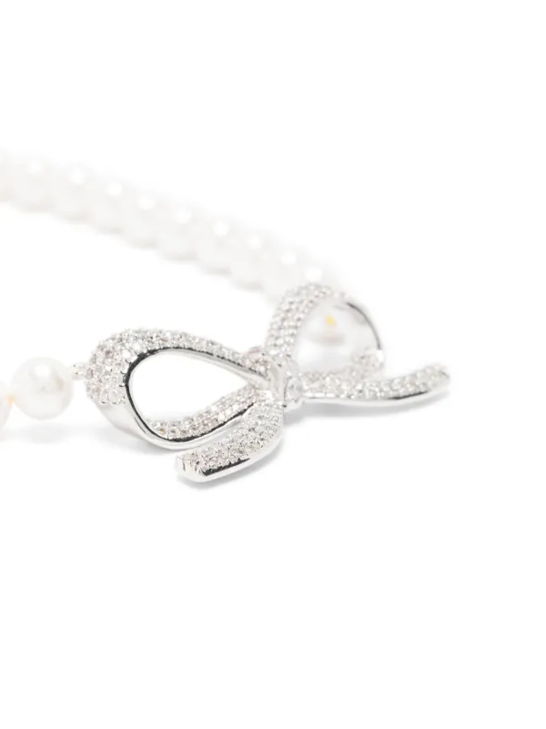 Self-Portrait Pearl Bow Necklace | Silver | FARFETCH