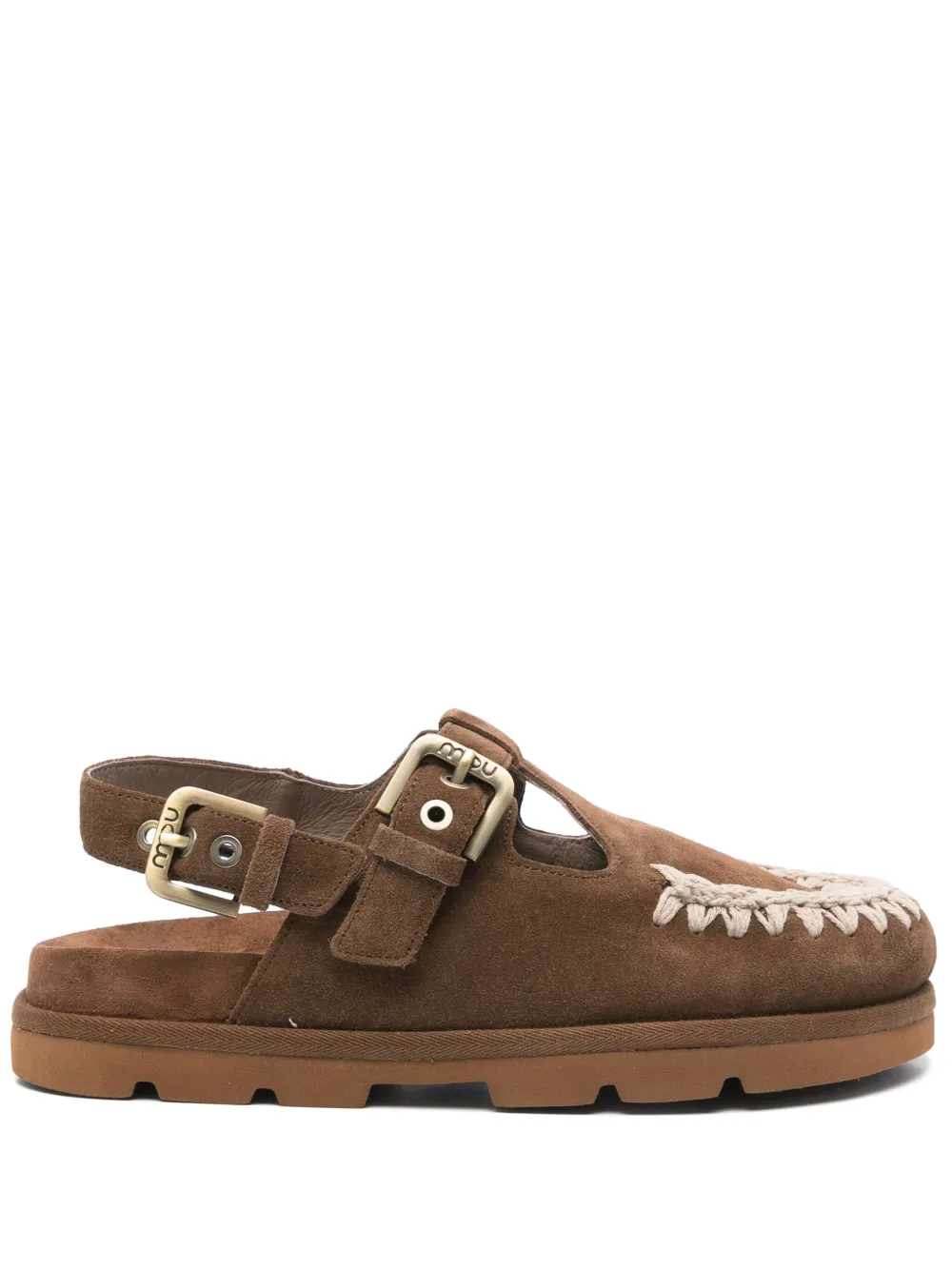 Mou Embroidered Suede Mules
