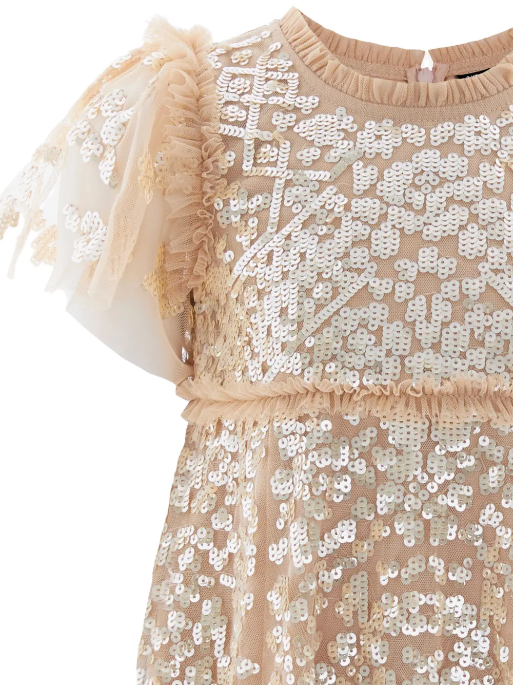 NEEDLE & THREAD KIDS Tulen jurk met pailletten Beige