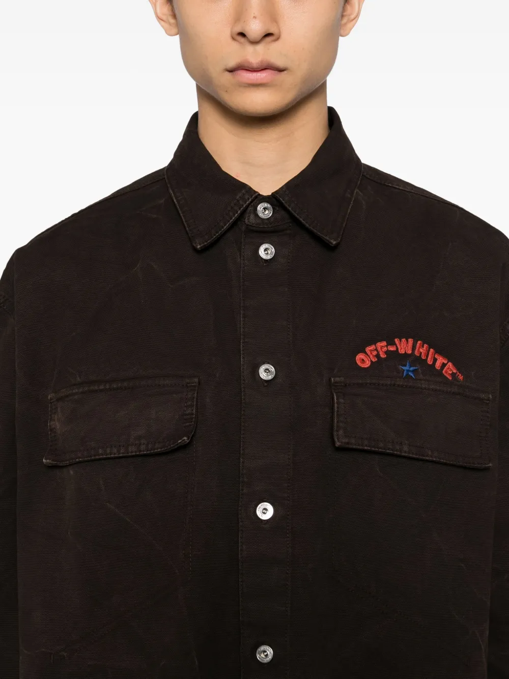 Off-White Overhemd met borduurwerk Bruin