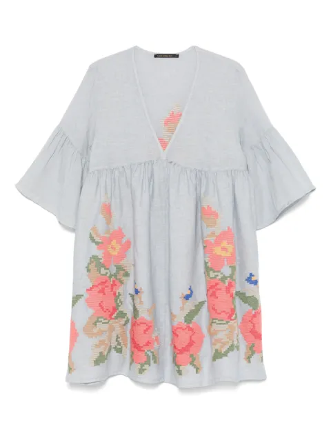 GREEK ARCHAIC KORI rose-embroidered dress