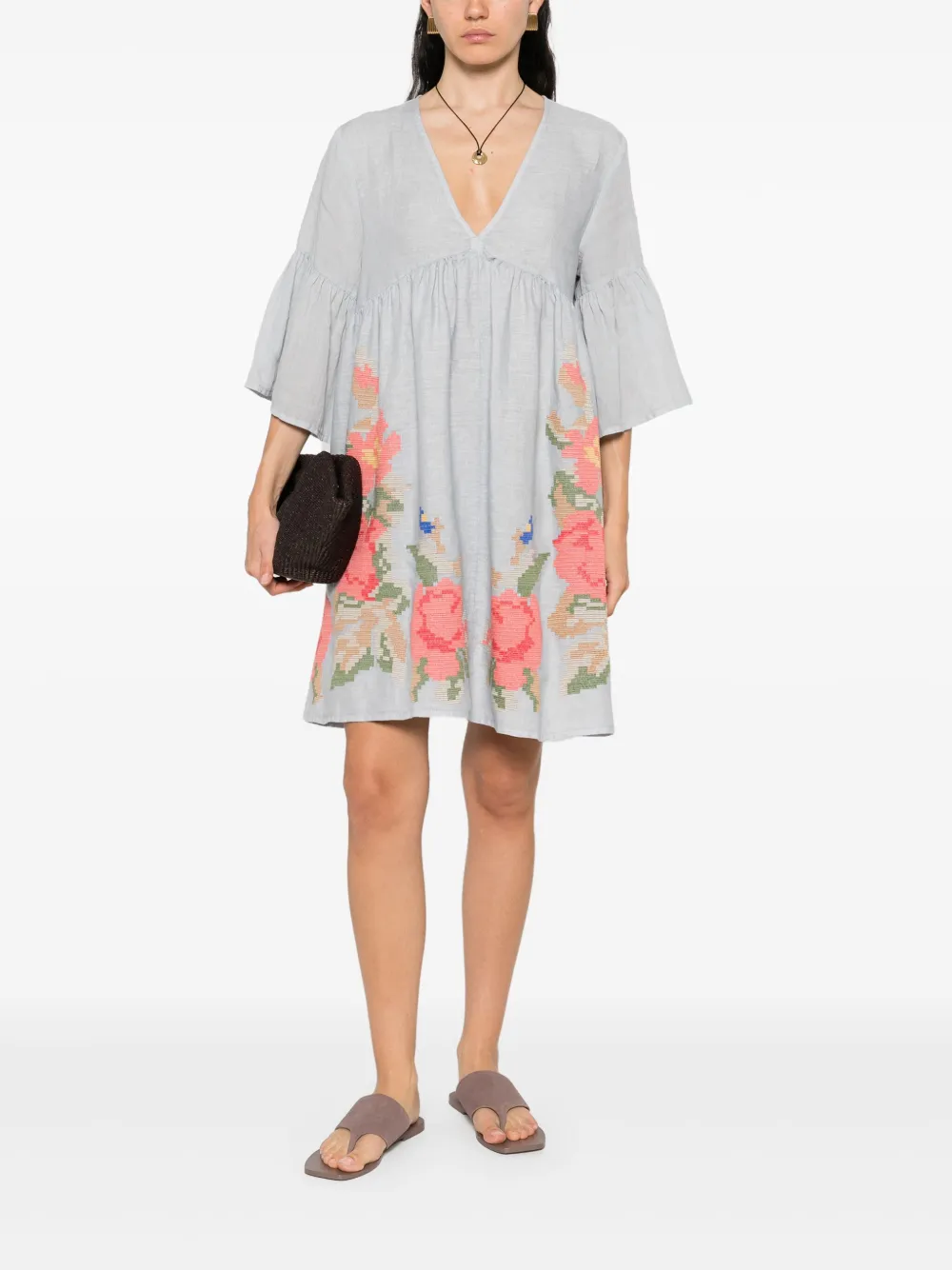 GREEK ARCHAIC KORI rose-embroidered dress - Grijs