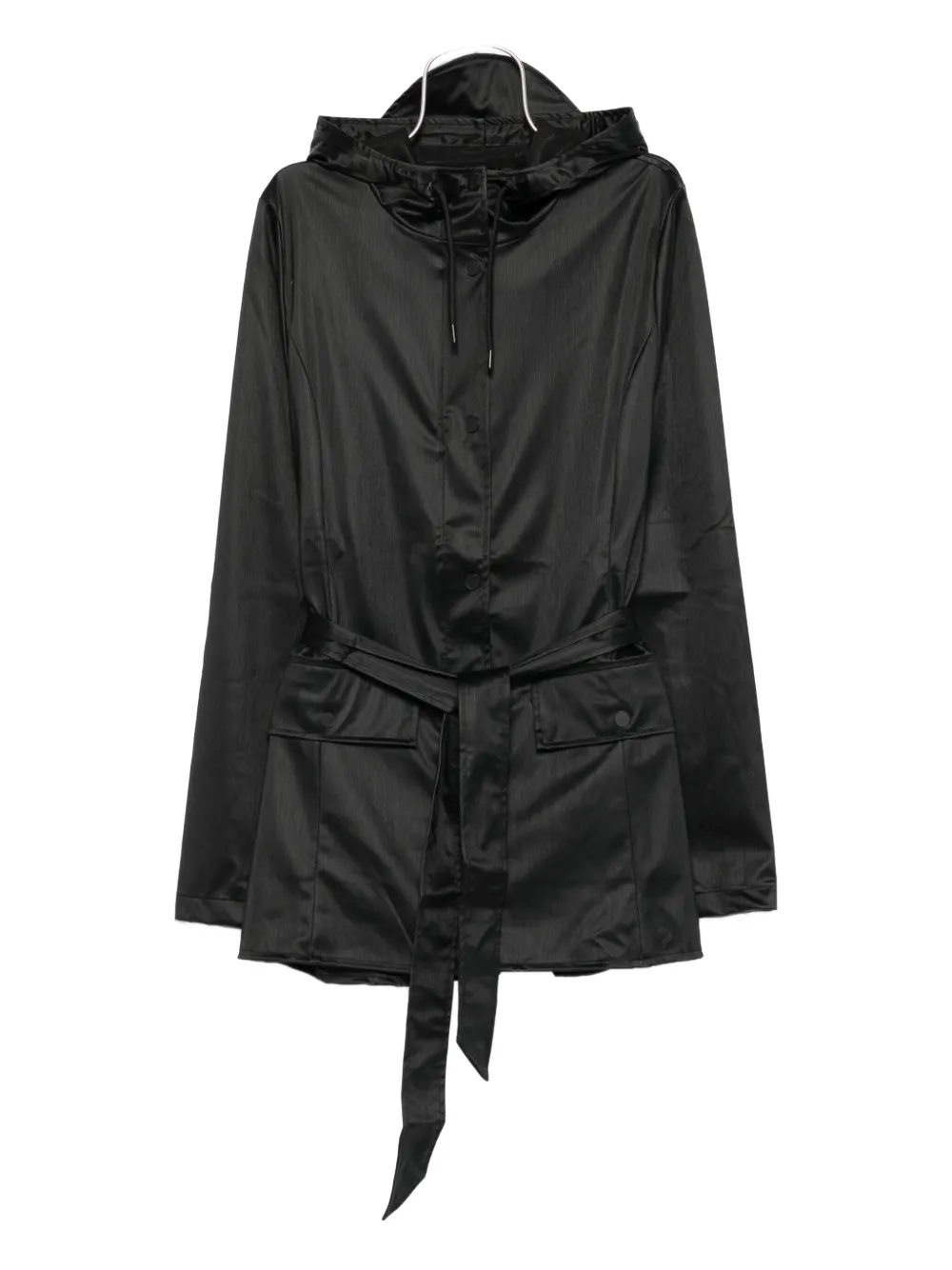 hooded belted raincoat