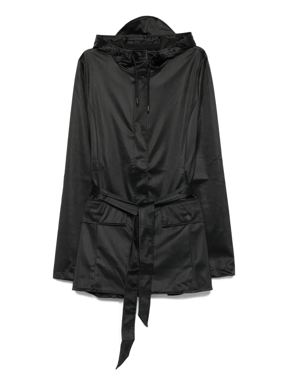 Rains hooded belted raincoat Zwart