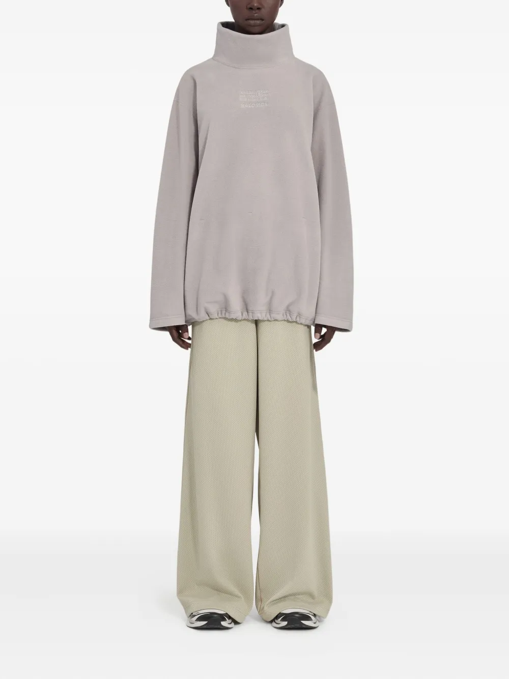 Mm6 Maison Margiela Drawstring Fleece Long-sleeved T-shirt In Gray