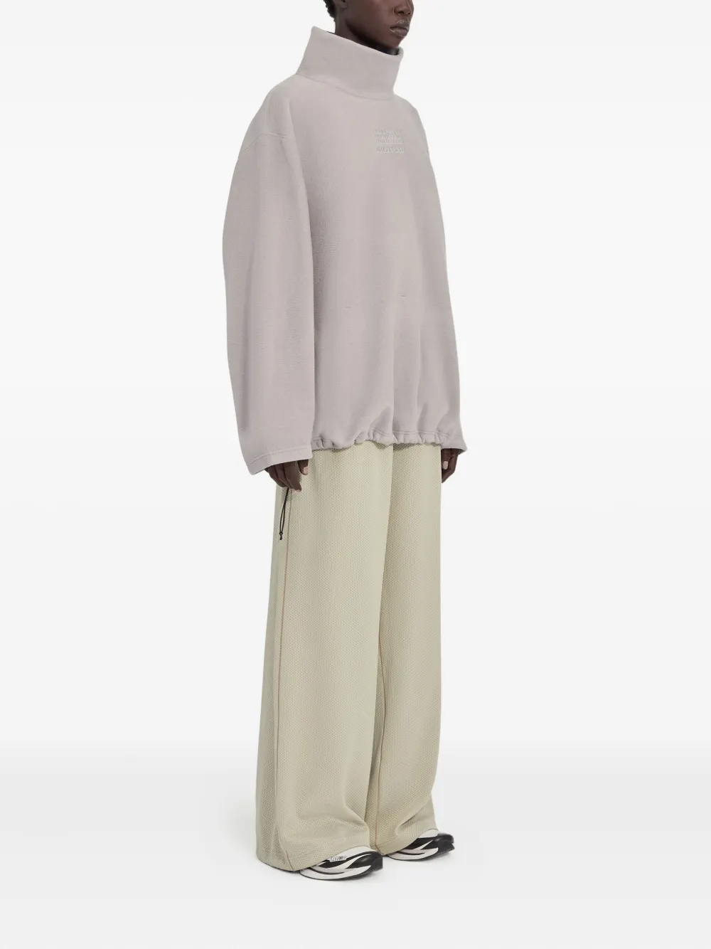 Mm6 Maison Margiela Drawstring Fleece Long-sleeved T-shirt In Gray