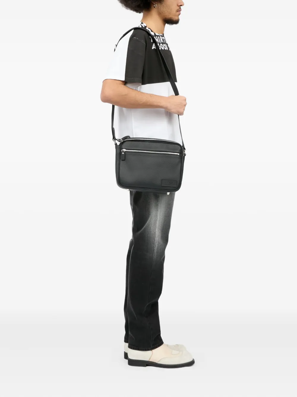 MM6 Maison Margiela Leren messengertas met textuur - Zwart