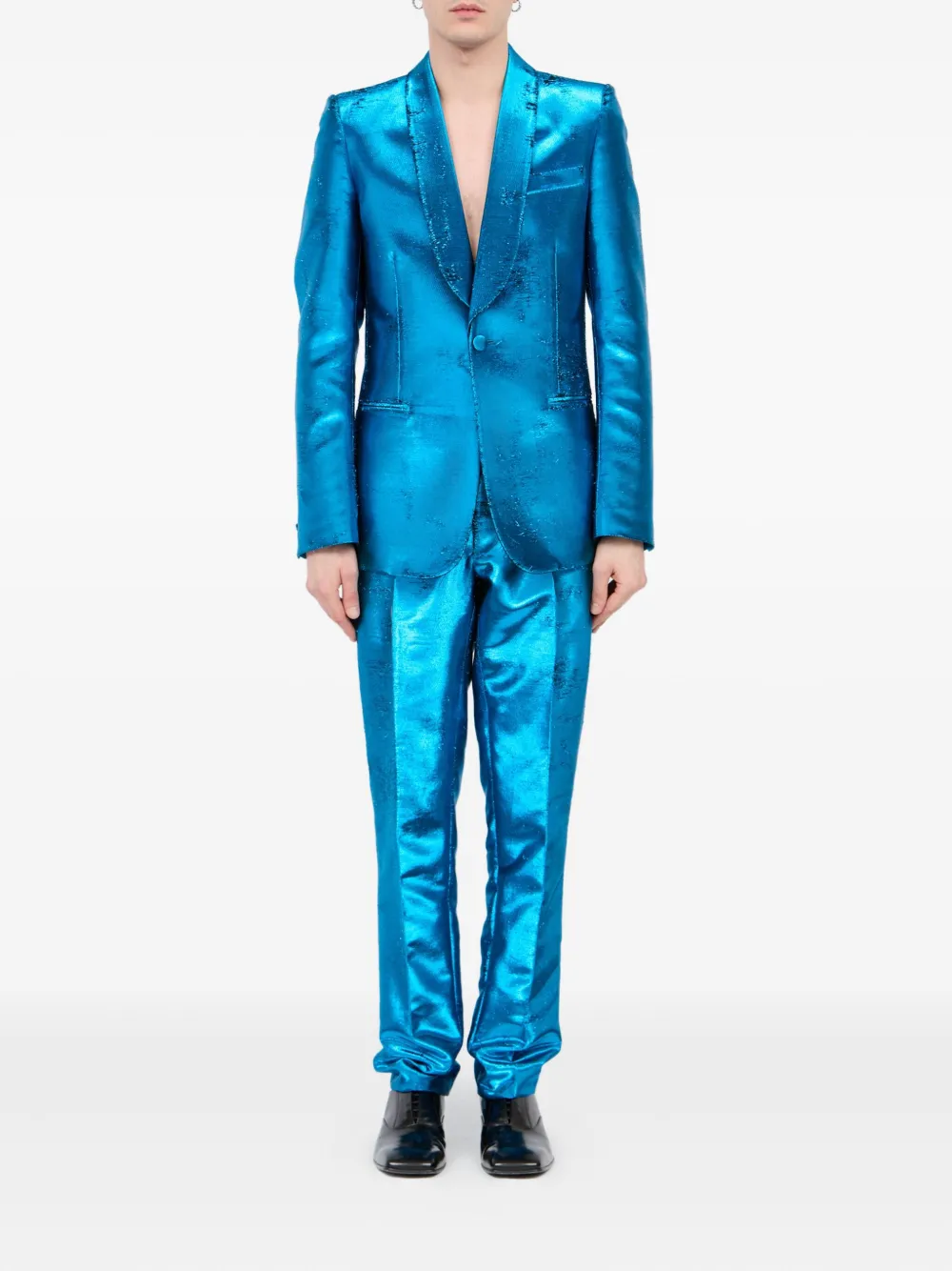 MM6 Maison Margiela Metallic blazer met sjaalrevers Blauw