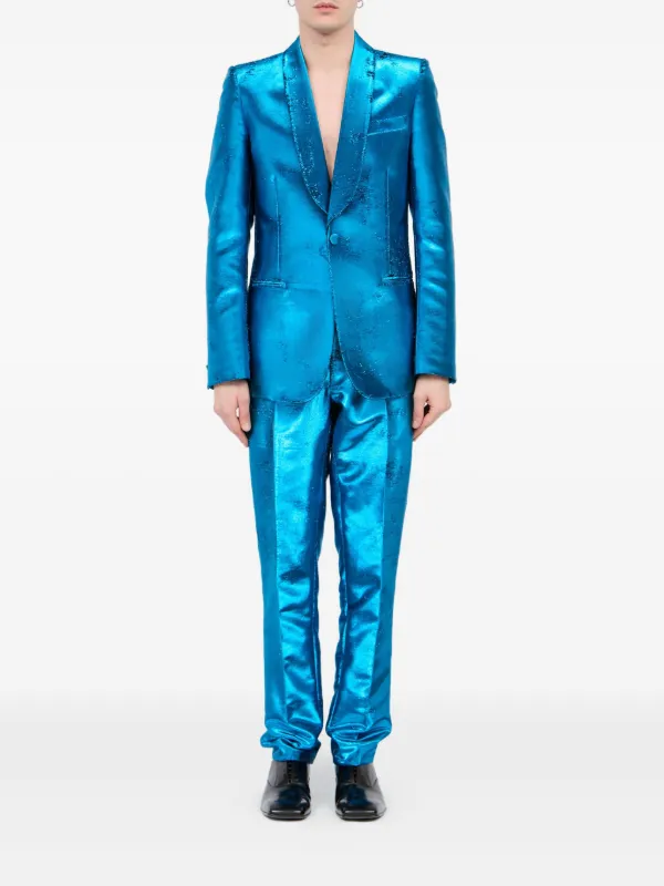 MM6 Maison Margiela Metallic shawl-lapel Blazer | Blue | FARFETCH