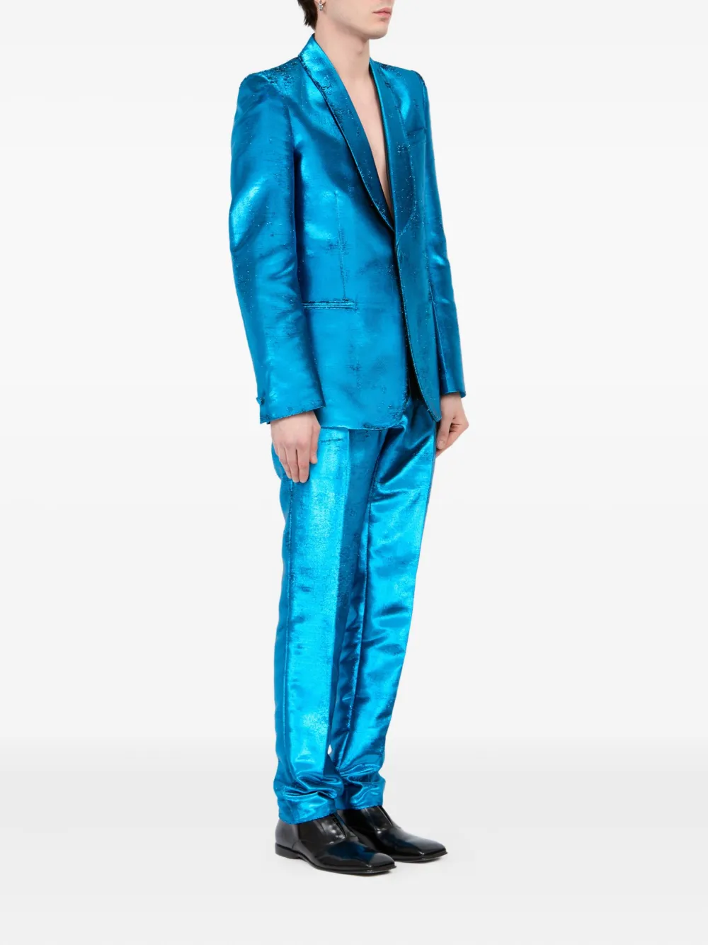 MM6 Maison Margiela Metallic blazer met sjaalrevers Blauw