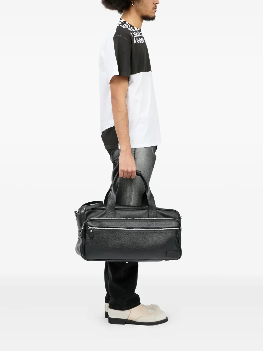 MM6 Maison Margiela Leren duffeltas met textuur Zwart