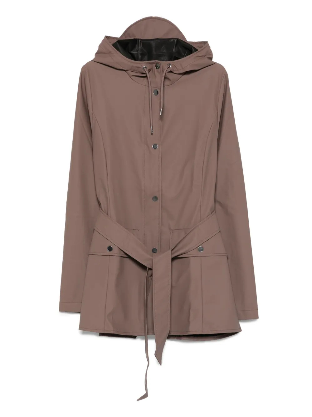 hooded belted raincoat
