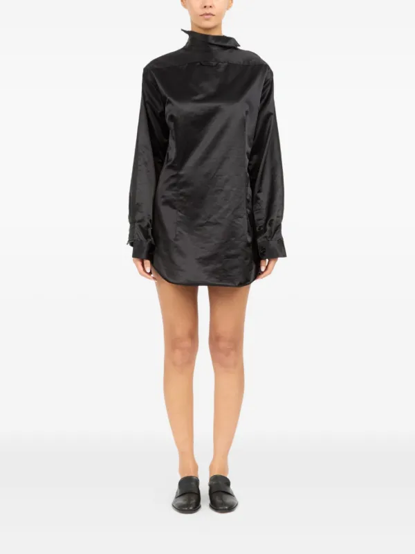 black satin high neck dress Lanetta Black Ruched High-Neck Maxi Dress With Split – Club L London