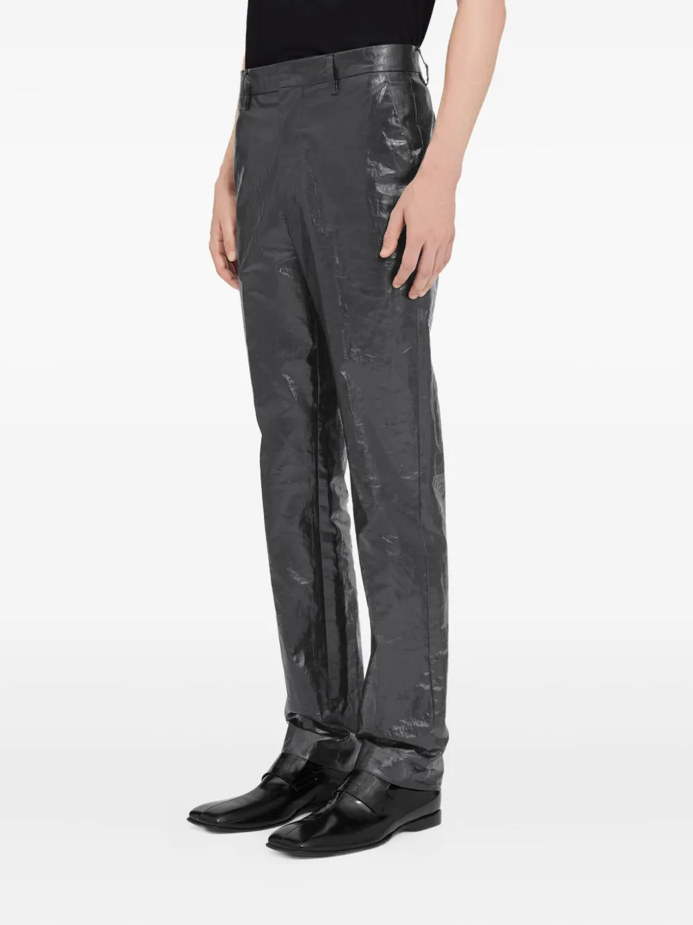 MM6 Maison Margiela Gekreukte linnen broek Zwart