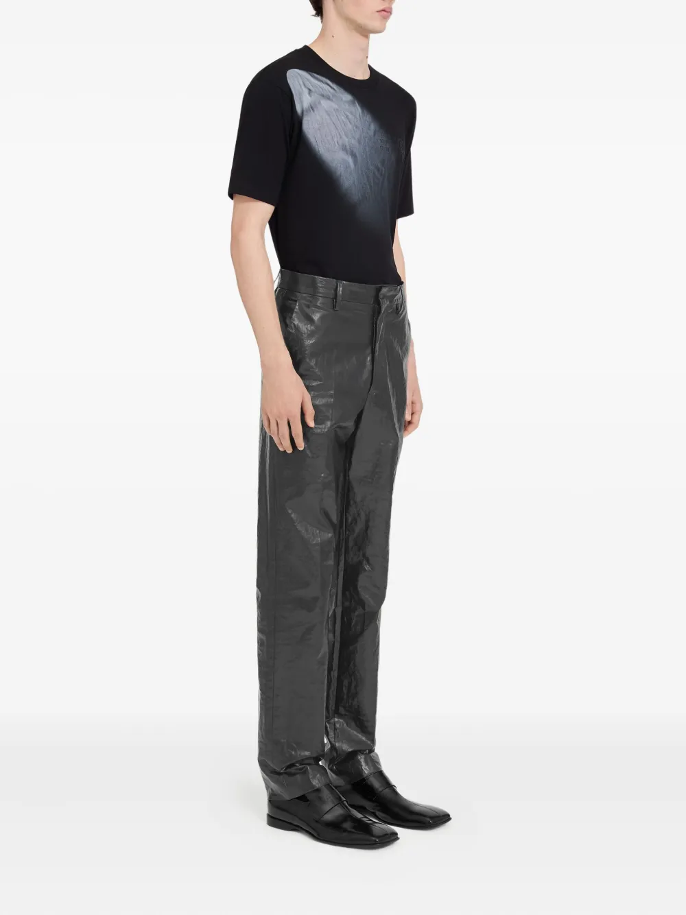MM6 Maison Margiela Gekreukte linnen broek Zwart