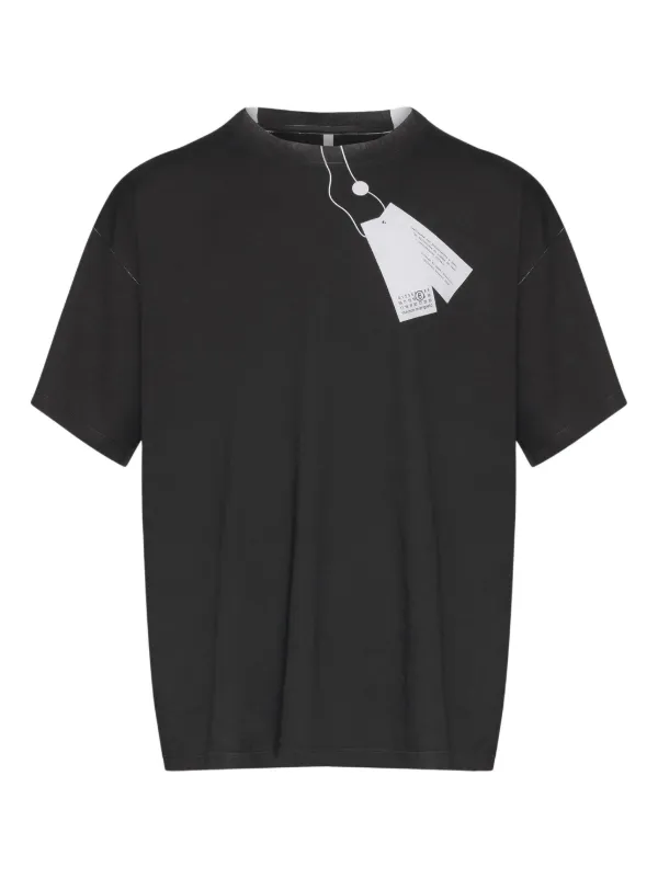 MM6 Maison Margiela tag-print T-shirt | Black | FARFETCH CA