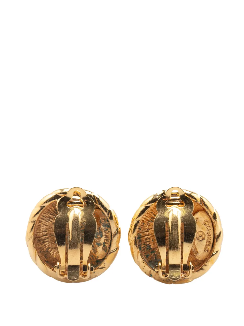 Pre-owned Chanel 1970-1980 Gold Plated Cc Round Clip On Earrings Costume Earrings