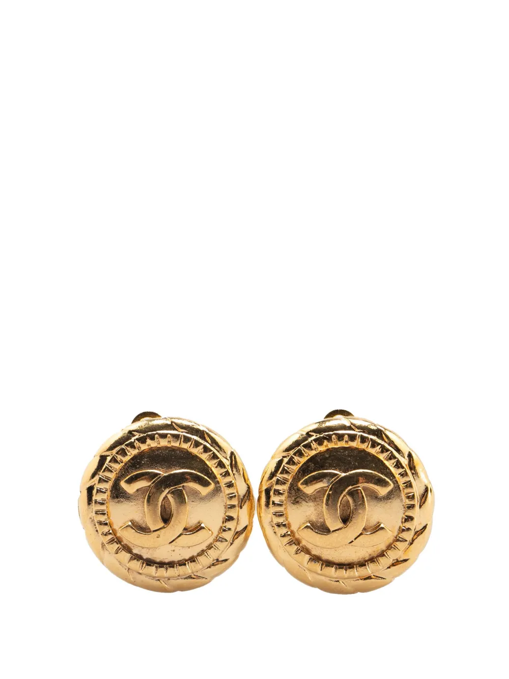 Pre-owned Chanel 1970-1980 Gold Plated Cc Round Clip On Earrings Costume Earrings