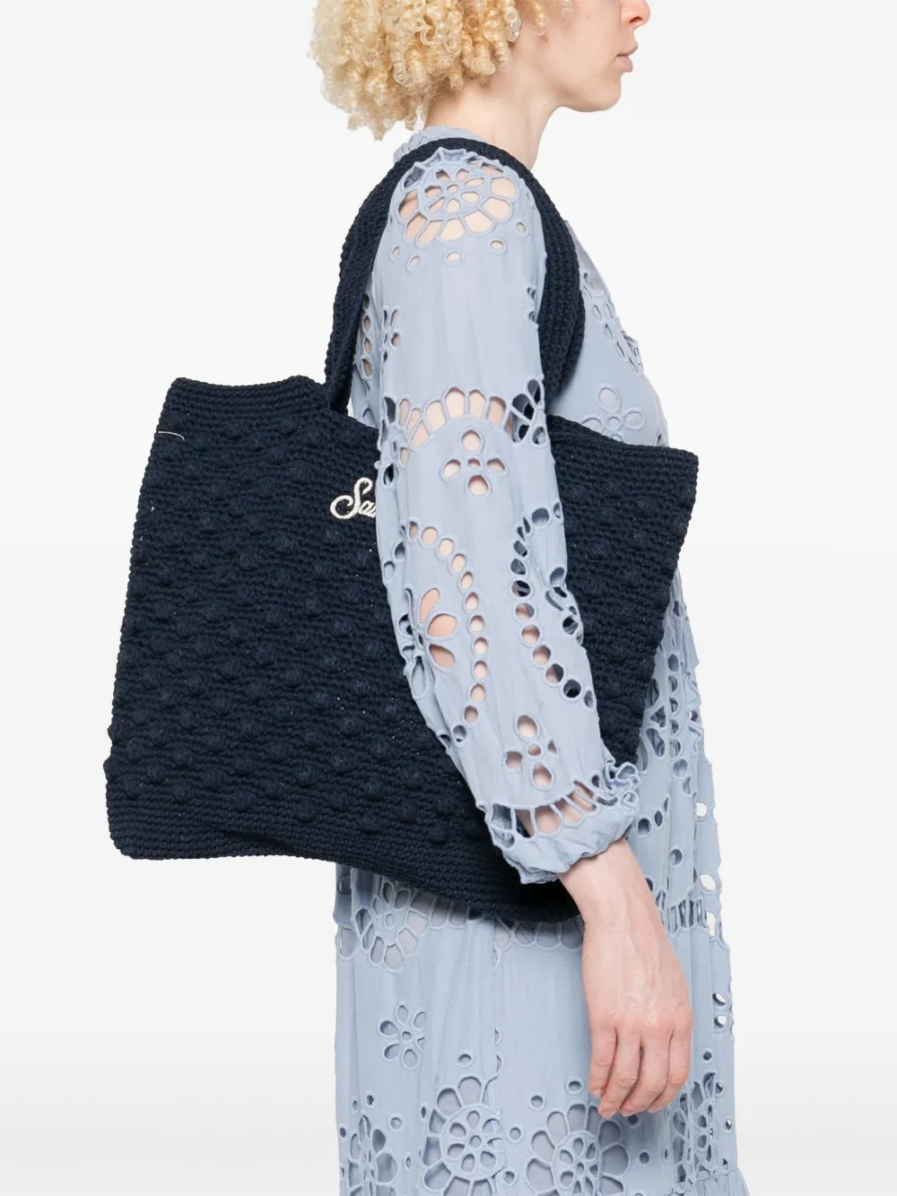 Mc2 Saint Barth Crochet-knit Tote Bag In Blue