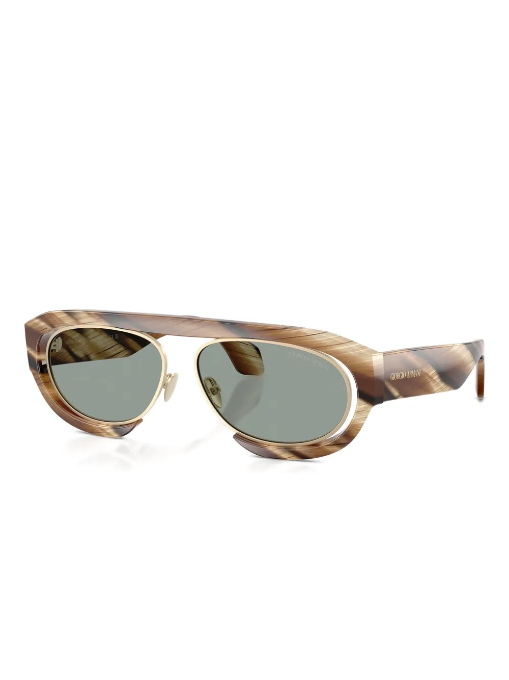 Giorgio Armani Zonnebril met geometrisch montuur en hoorn effect Bruin