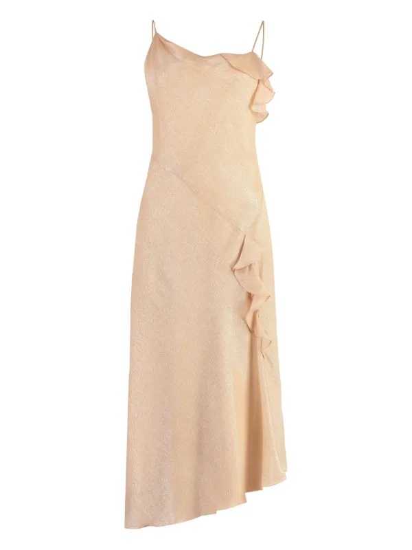 Victoria Beckham Ruffle-detail Asymmetrical Dress in Neutrals