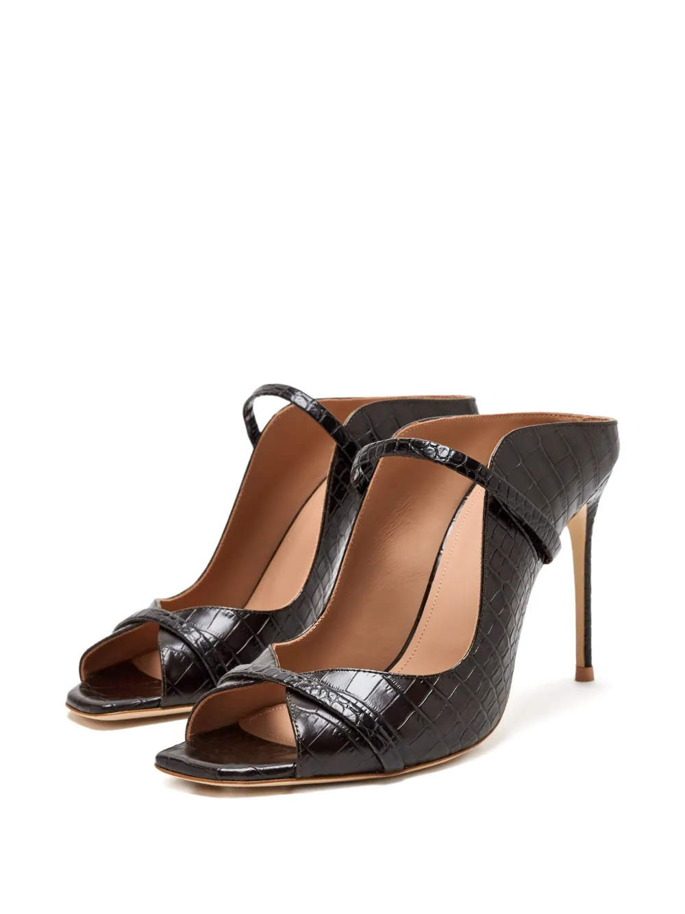 Malone Souliers crocodile-embossed heeled mules Brown