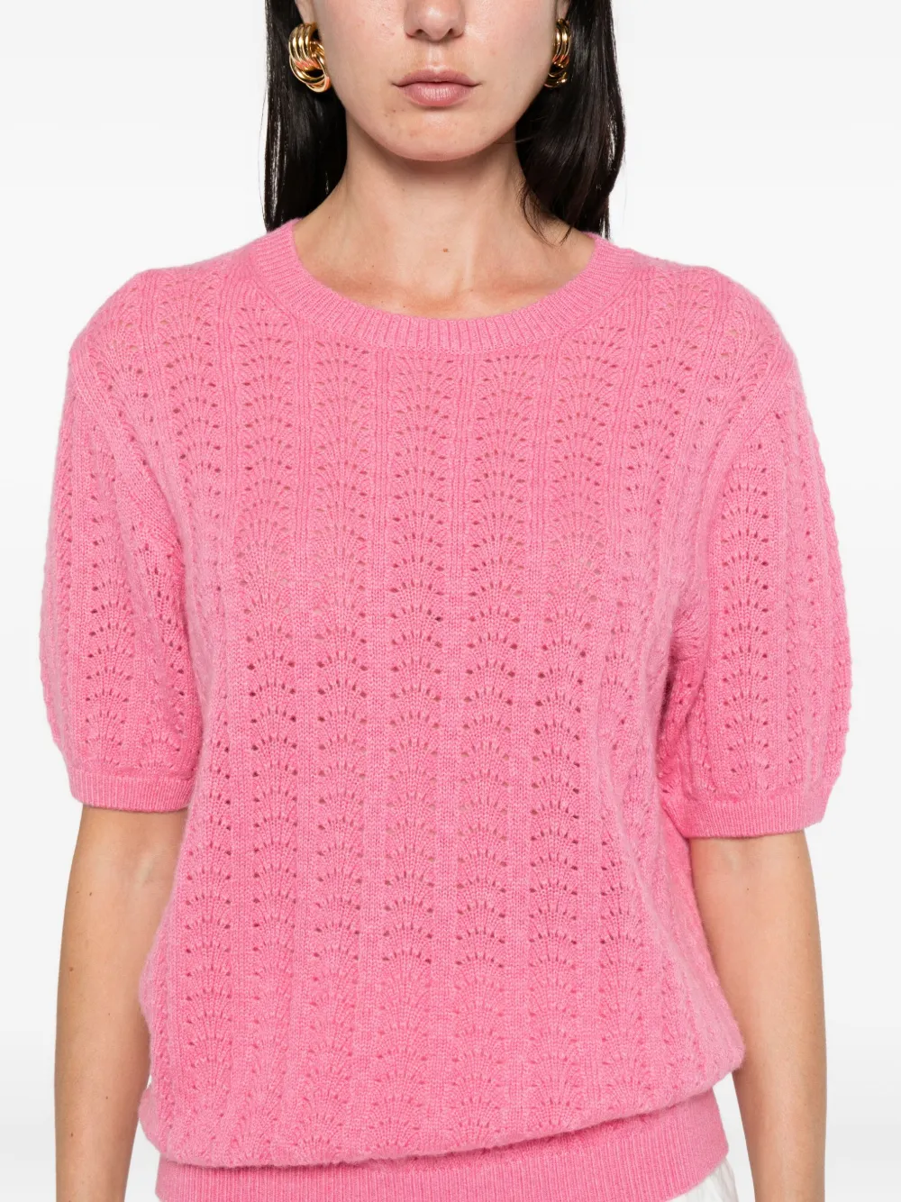Lisa Yang Pointelle top met korte mouwen Roze