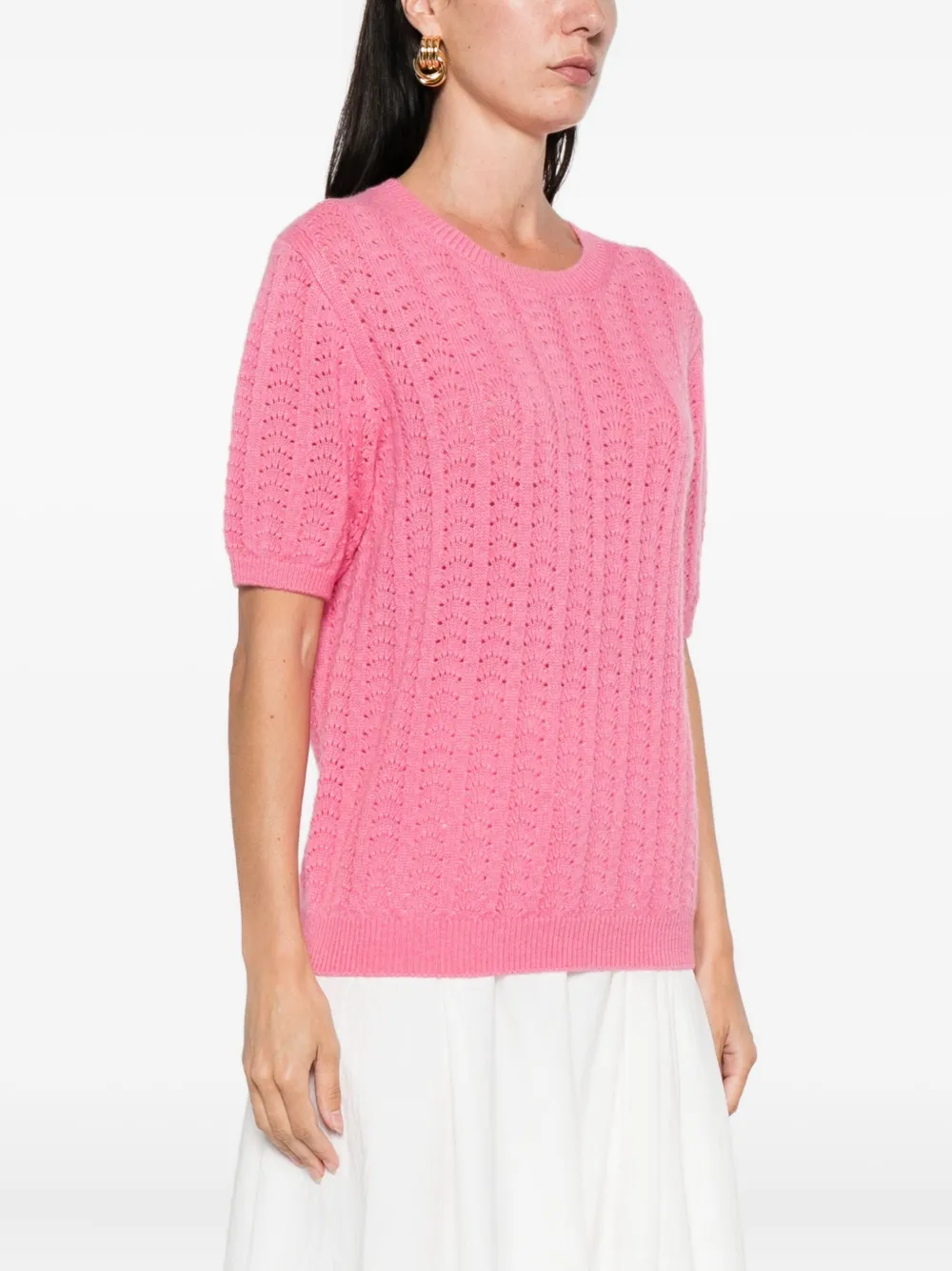 Lisa Yang Pointelle top met korte mouwen Roze