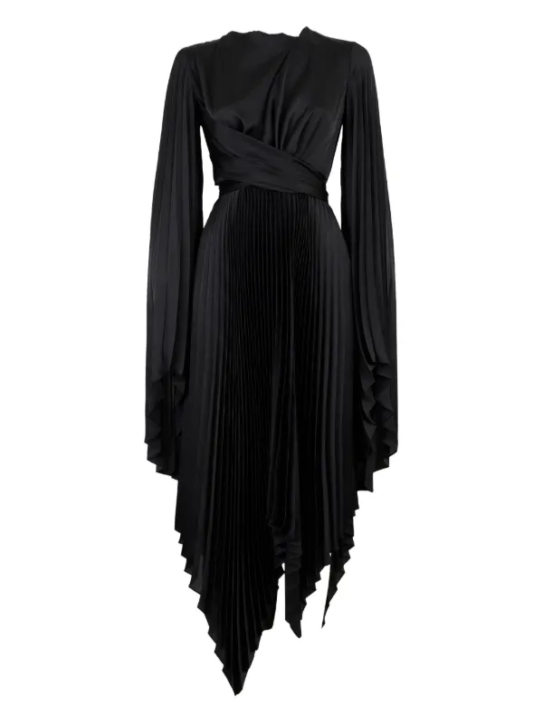 A.W.A.K.E. Mode Pleated Wrap Dress in Black