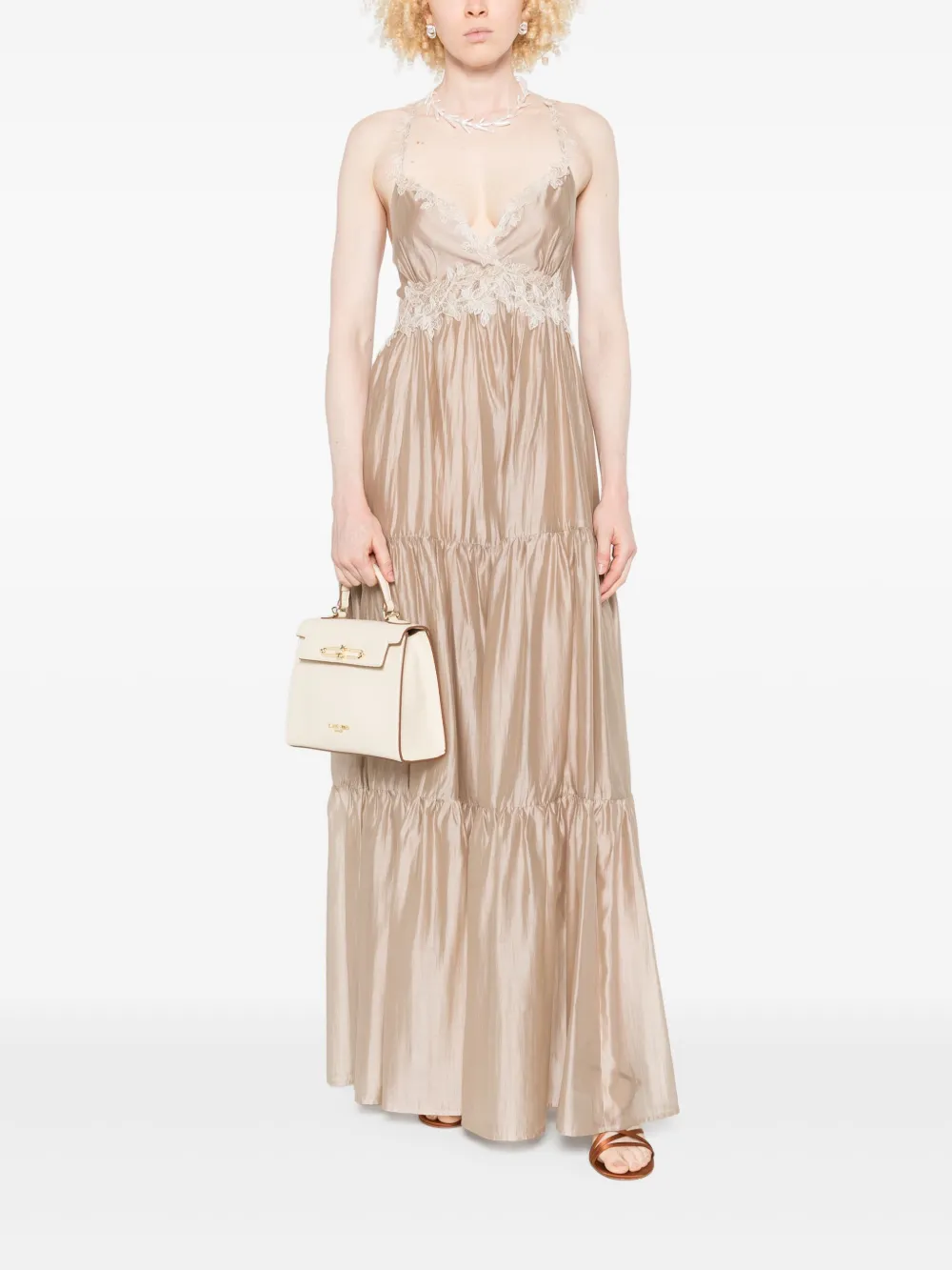 ERMANNO FIRENZE lace-trim maxi dress - Beige