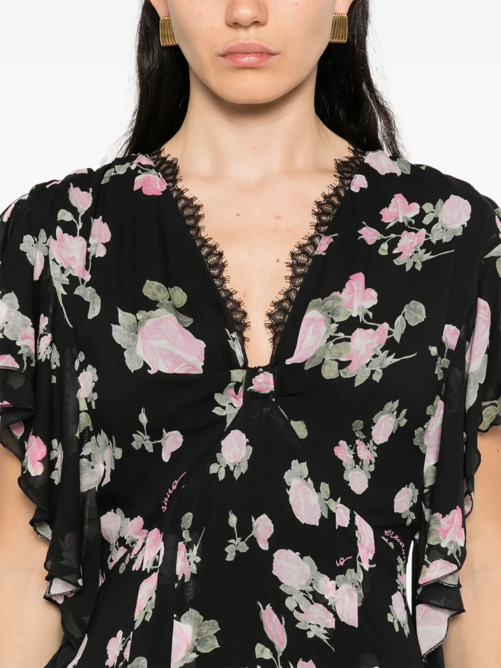 ERMANNO FIRENZE Jurk met bloemenprint Zwart