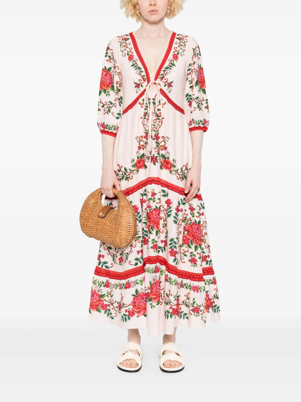 FARM Rio Maxi-jurk met bloemjacquard - Roze