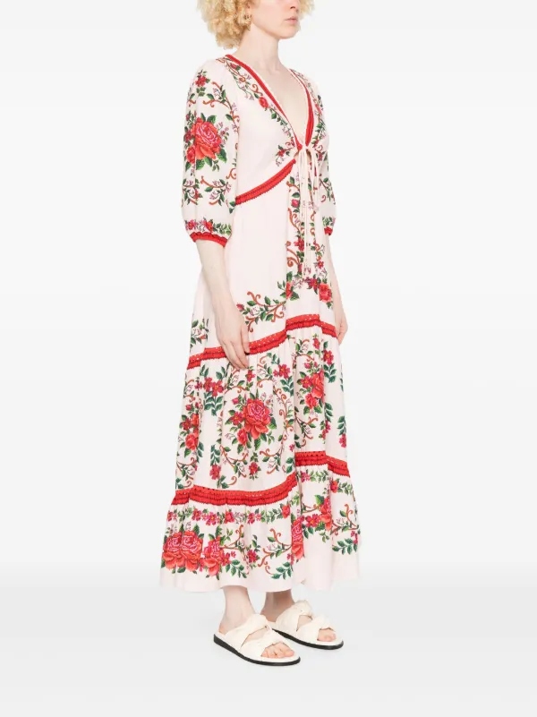 chinese dress ladies Blue Flowing Beauty Embroidered Long Sleeve Midi Dress  FARM Rio