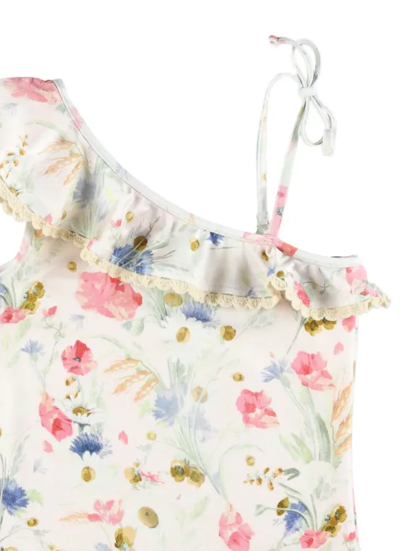 ZIMMERMANN Kids floral-print one-shoulder Swimsuit White