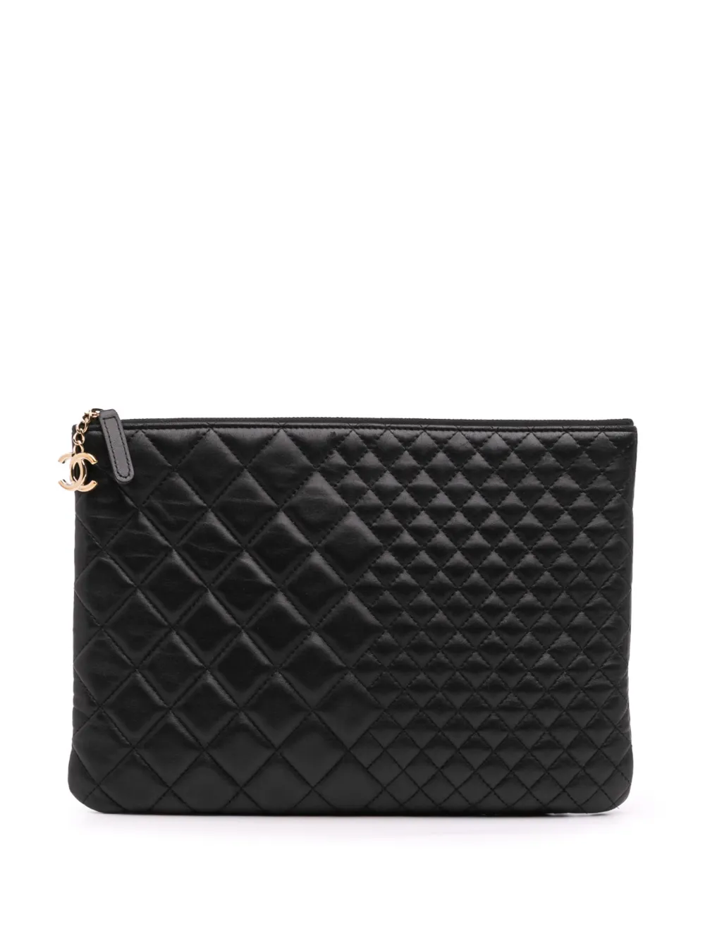 CHANEL Pre-Owned 2016-2017 mittelgroße Bi Clutch aus gestepptem Lammleder | Schwarz | Image 1