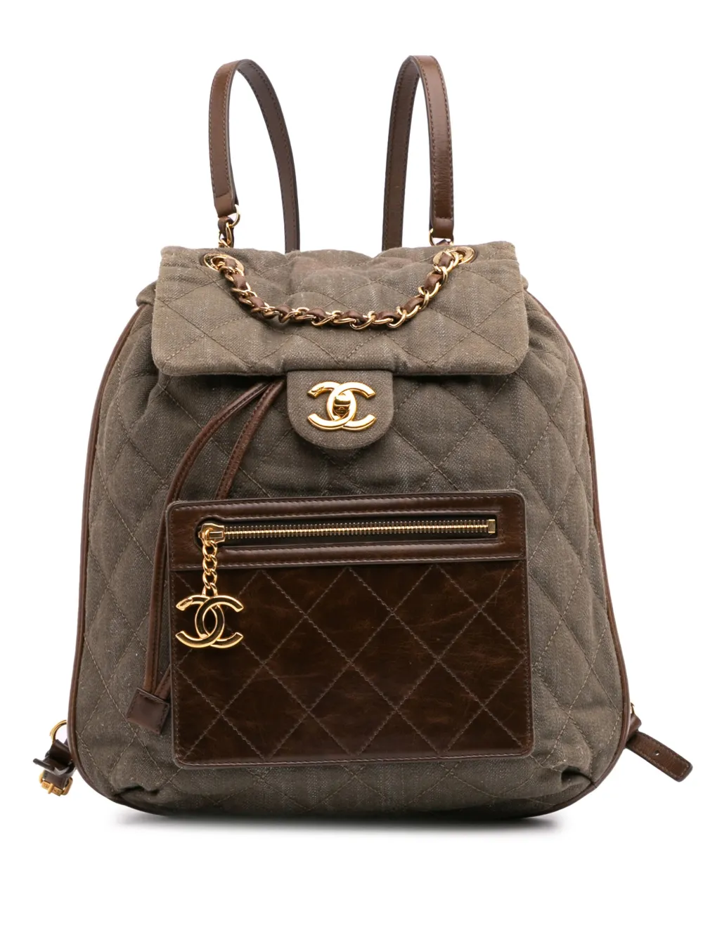 Pre-owned Chanel 2016-2017 Cc Quilted Denim And Calfskin Backpack