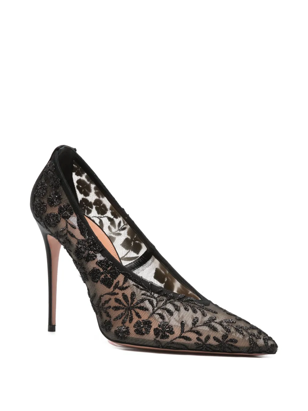 Aquazzura Mon Amour 105 tulen satijnen pumps Zwart