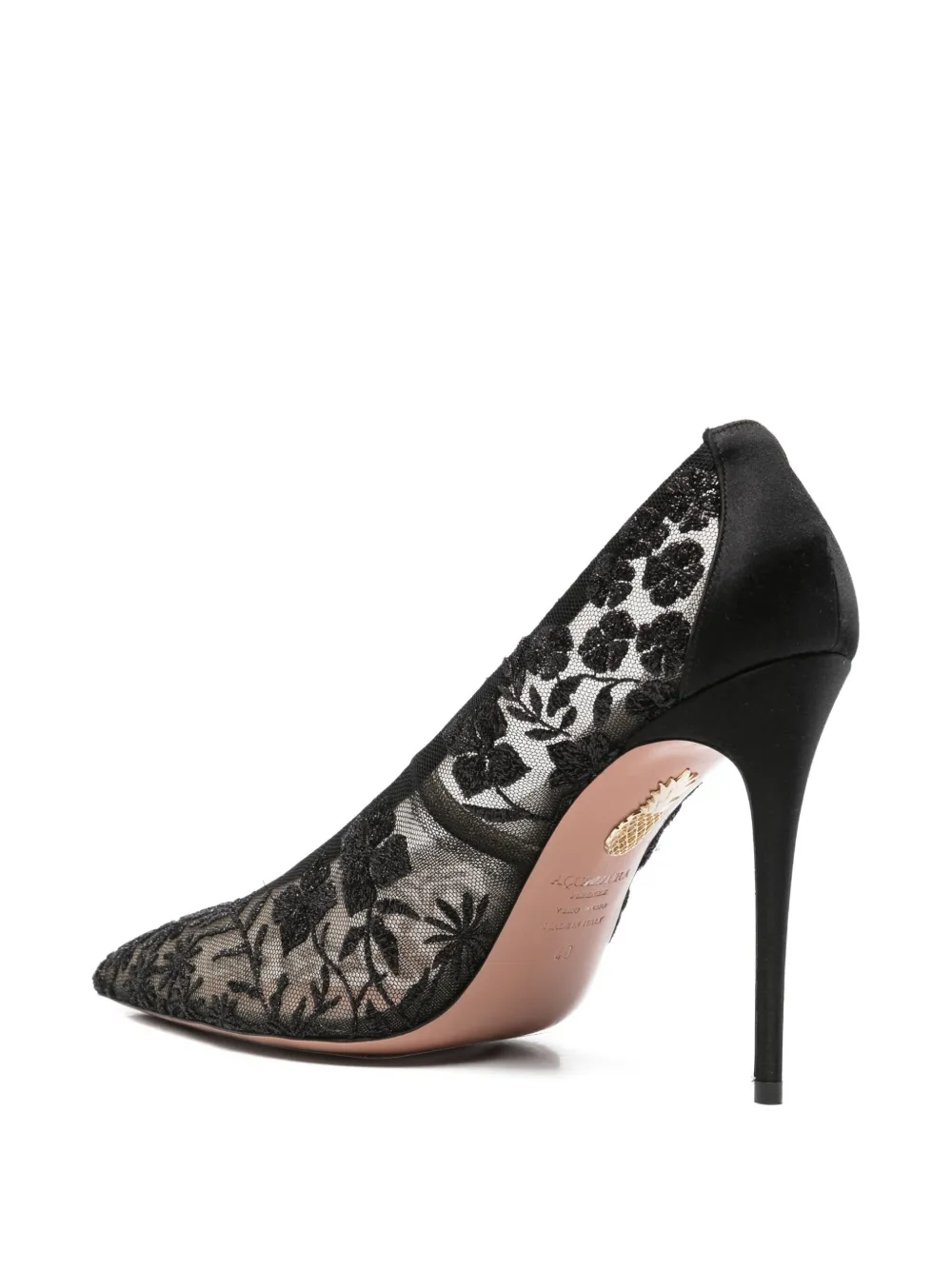Aquazzura Mon Amour 105 tulen satijnen pumps Zwart