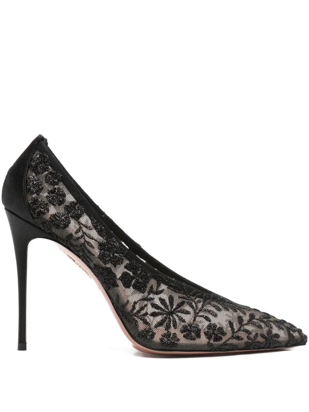 Aquazzura Mon Amour 105 tulen satijnen pumps Zwart