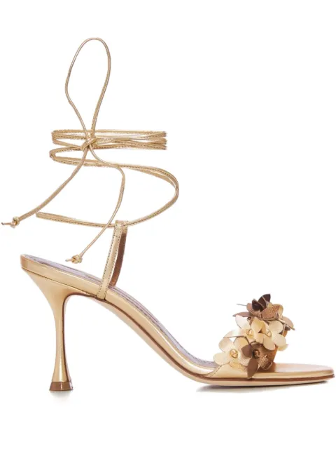 Manolo Blahnik 90mm Anista flower-embellished lace-up sandals