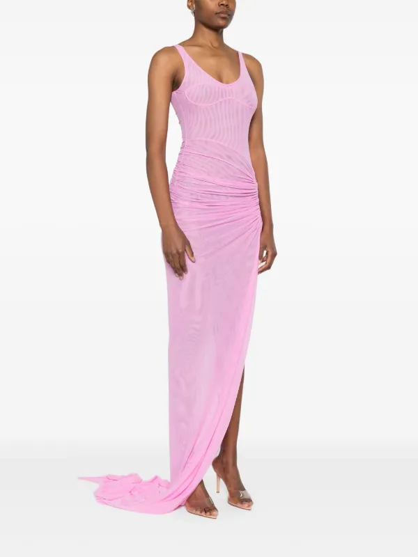 strapless open back dress Veronica Pink Mesh Ruched Maxi Dress main image 0