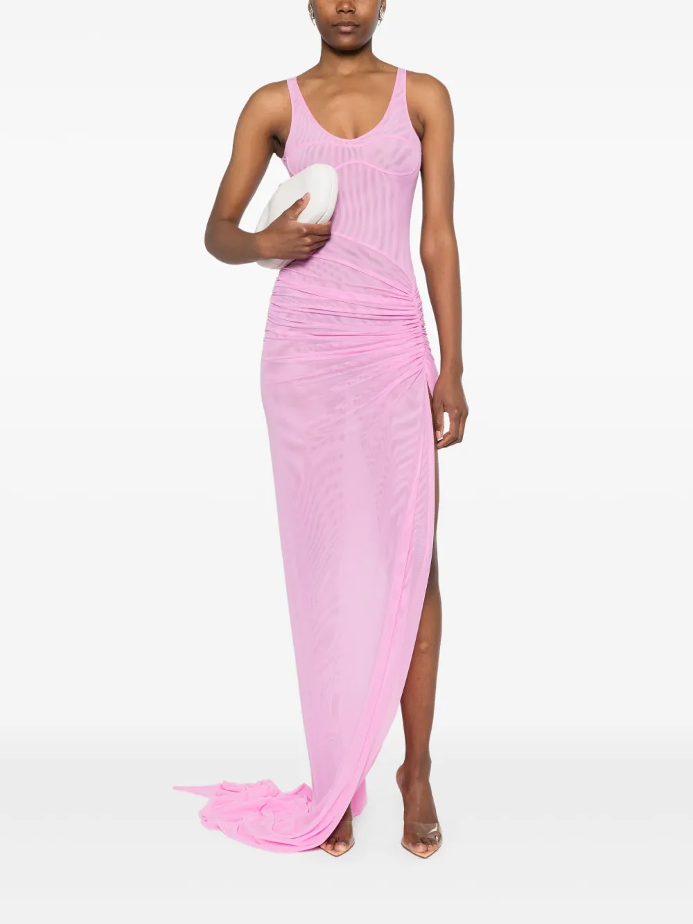 David Koma Mesh avondjurk met ruches - Roze