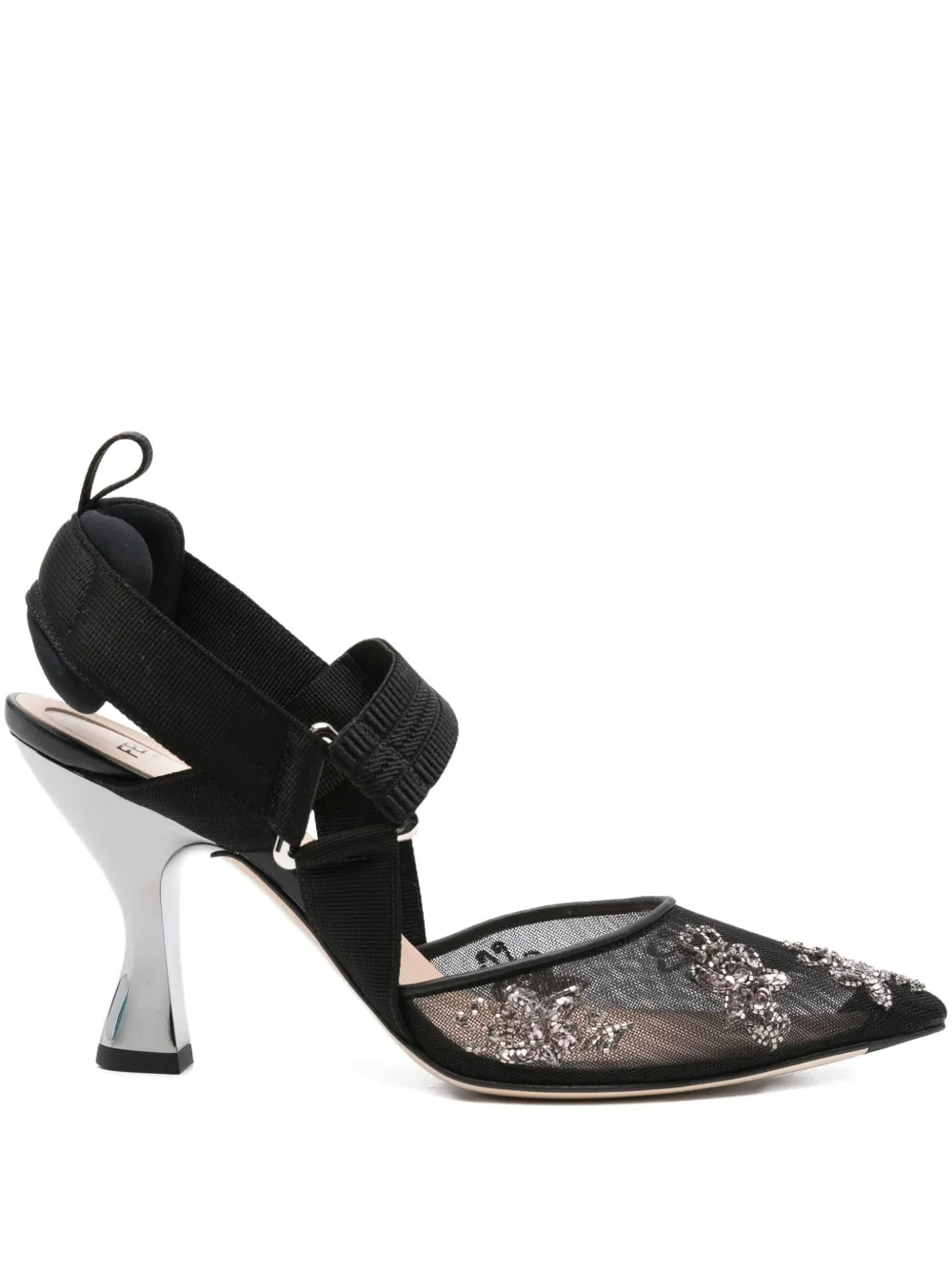 FENDI Colibrì embellished slingback pumps Black