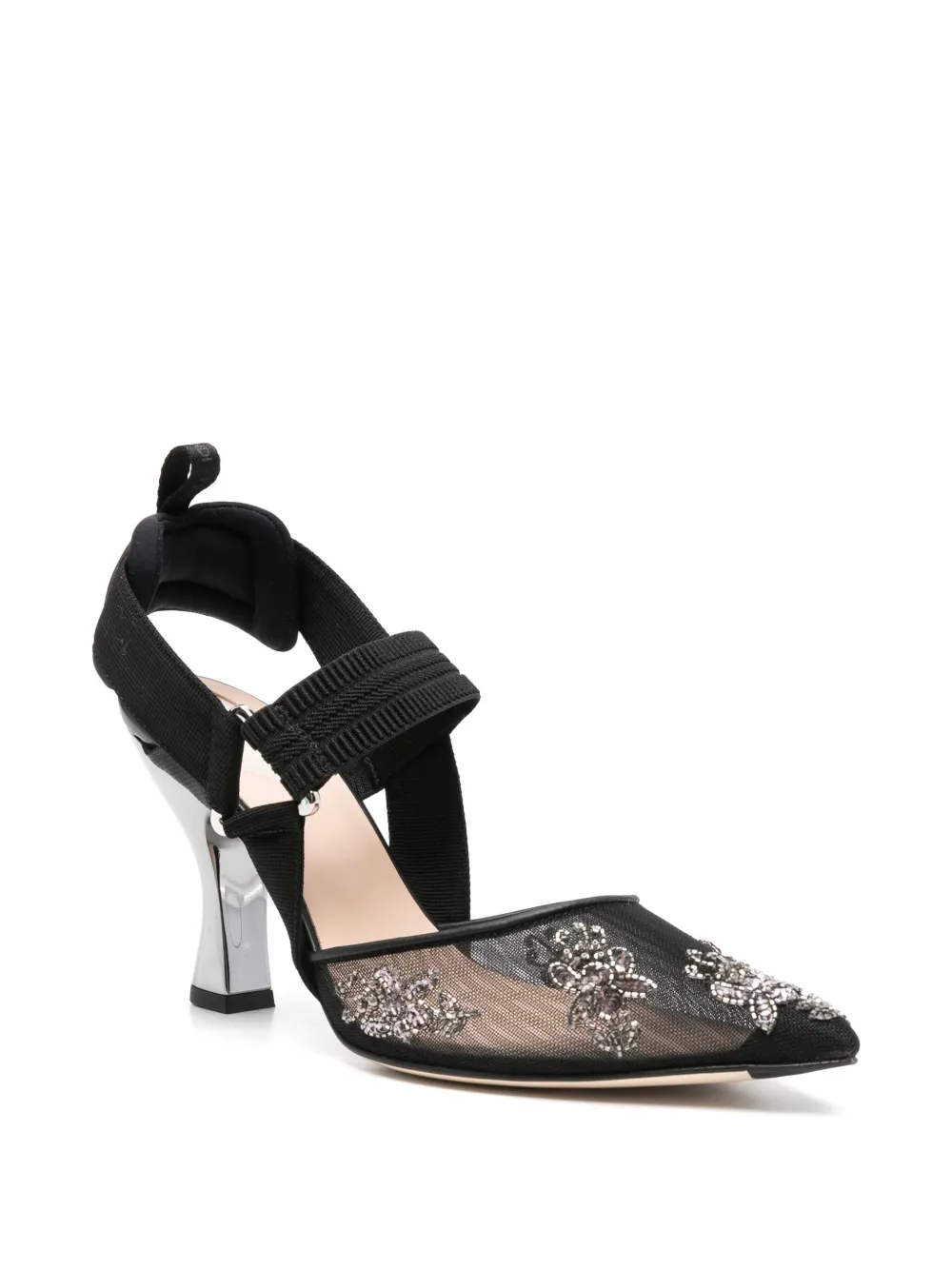 FENDI Colibrì embellished slingback pumps Black