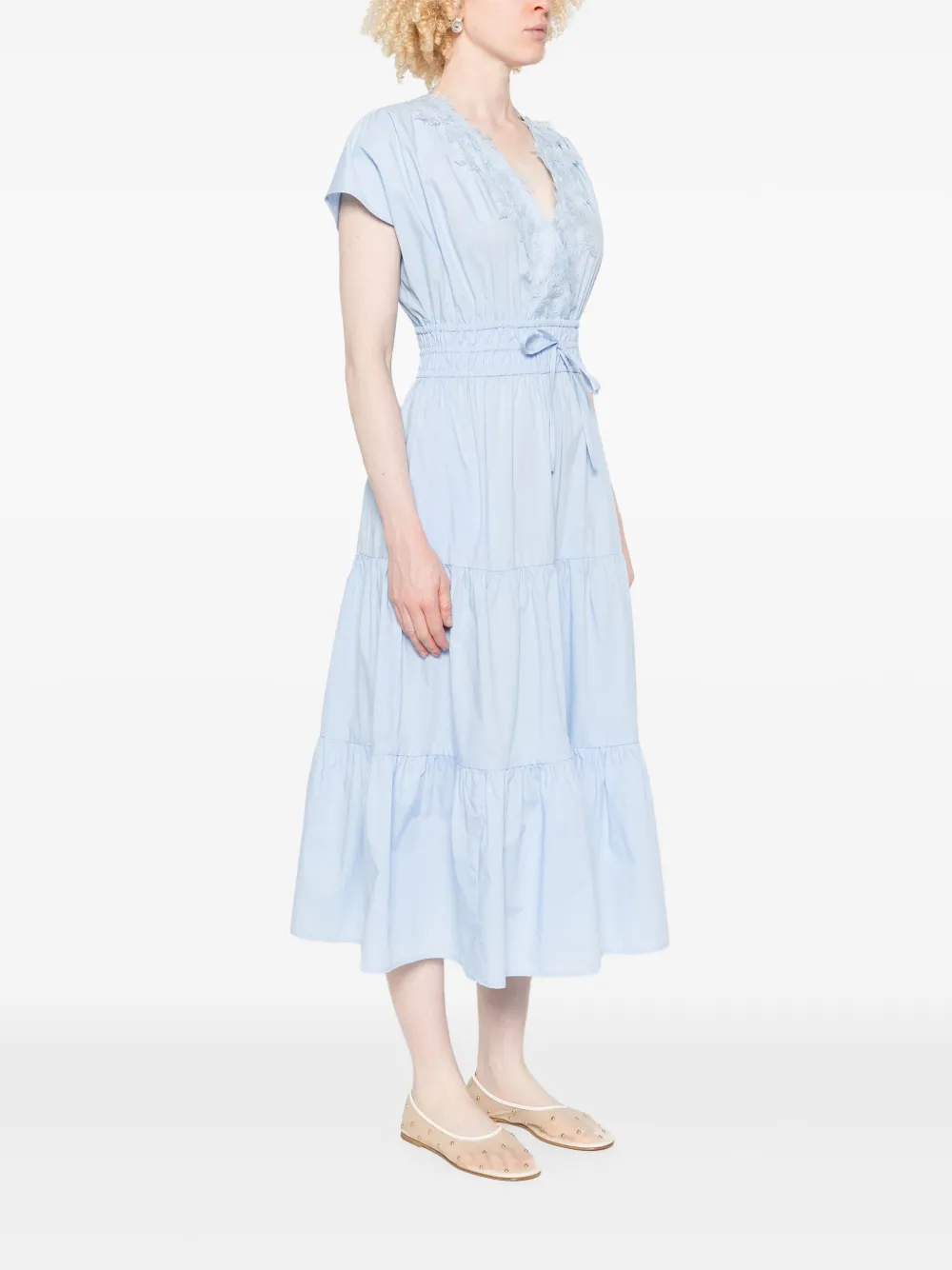 ERMANNO FIRENZE Midi-jurk met kanten afwerking Blauw