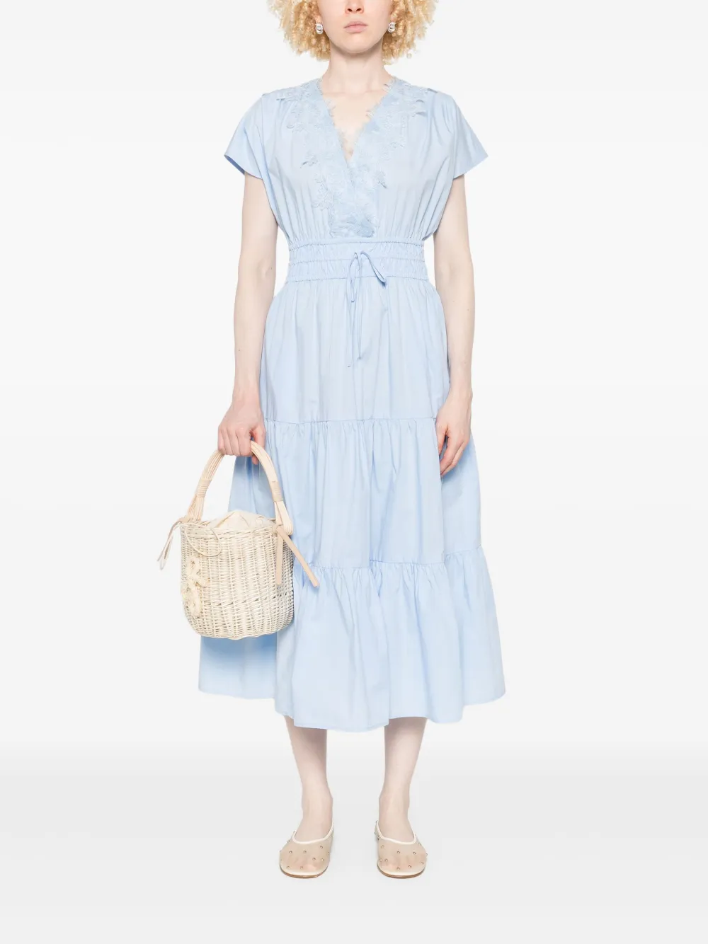 ERMANNO FIRENZE lace-trim midi dress - Blauw