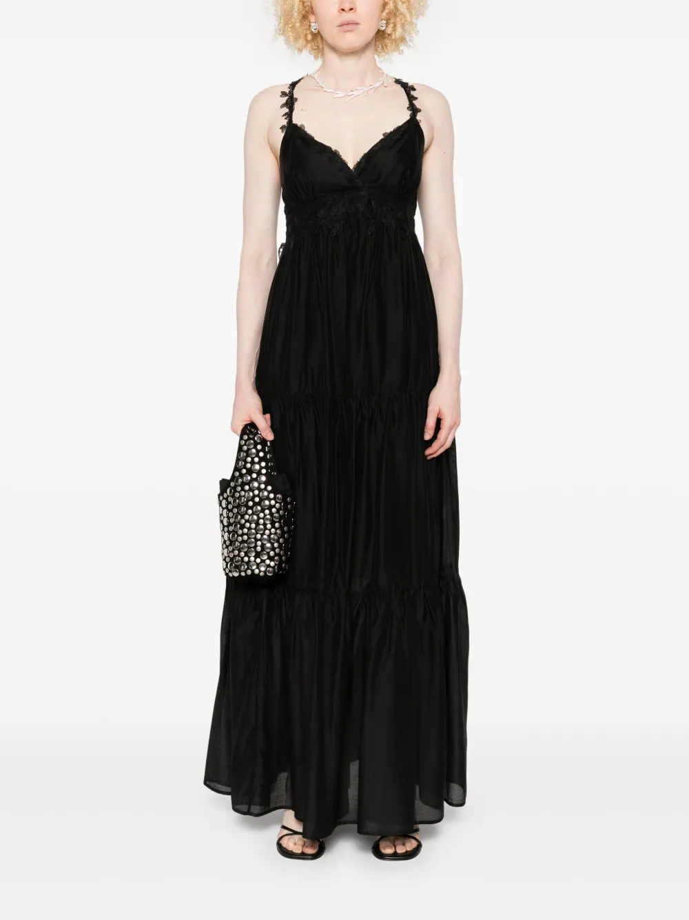 ERMANNO FIRENZE lace-trim maxi dress - Zwart